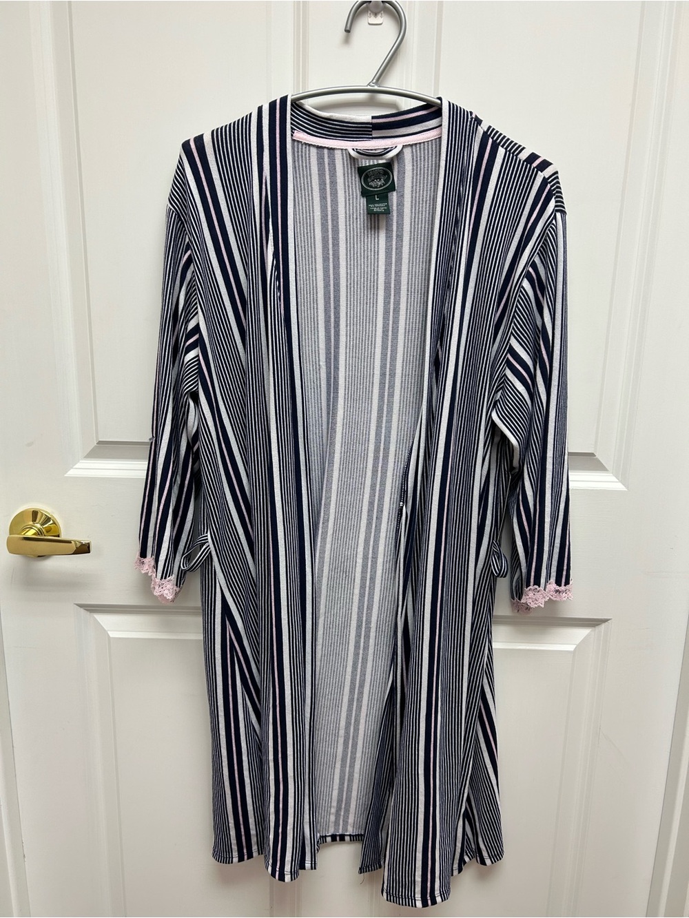 Laura Ashley knit robe (style LS6056AB) in an "indigo stripe” Size Large